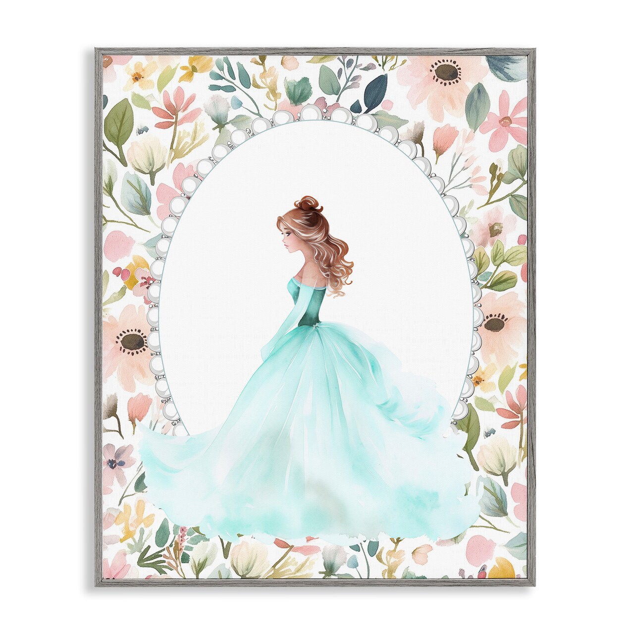 Stupell Industries Blue Princess with Pearl Border Framed Giclee, design by Christine Simpson Art